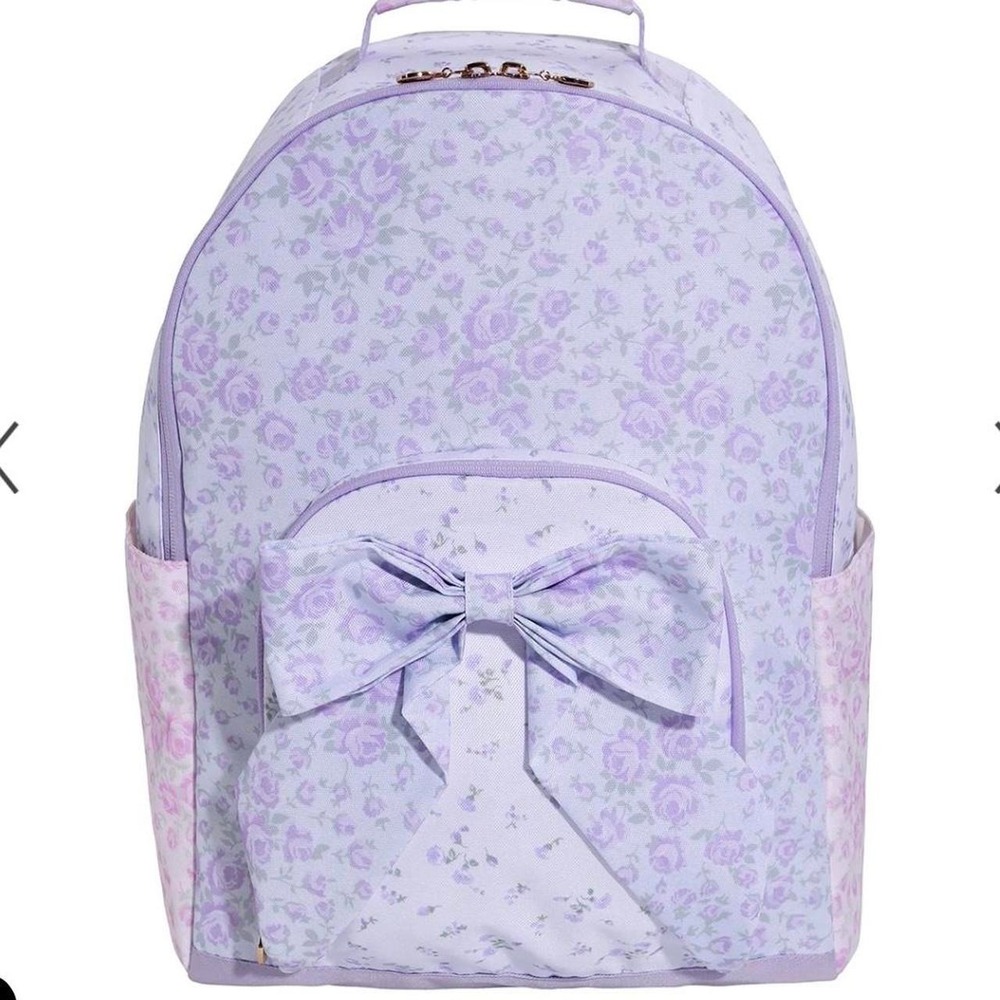 Pastel purple & pink LoveShackFancy backpack with bow